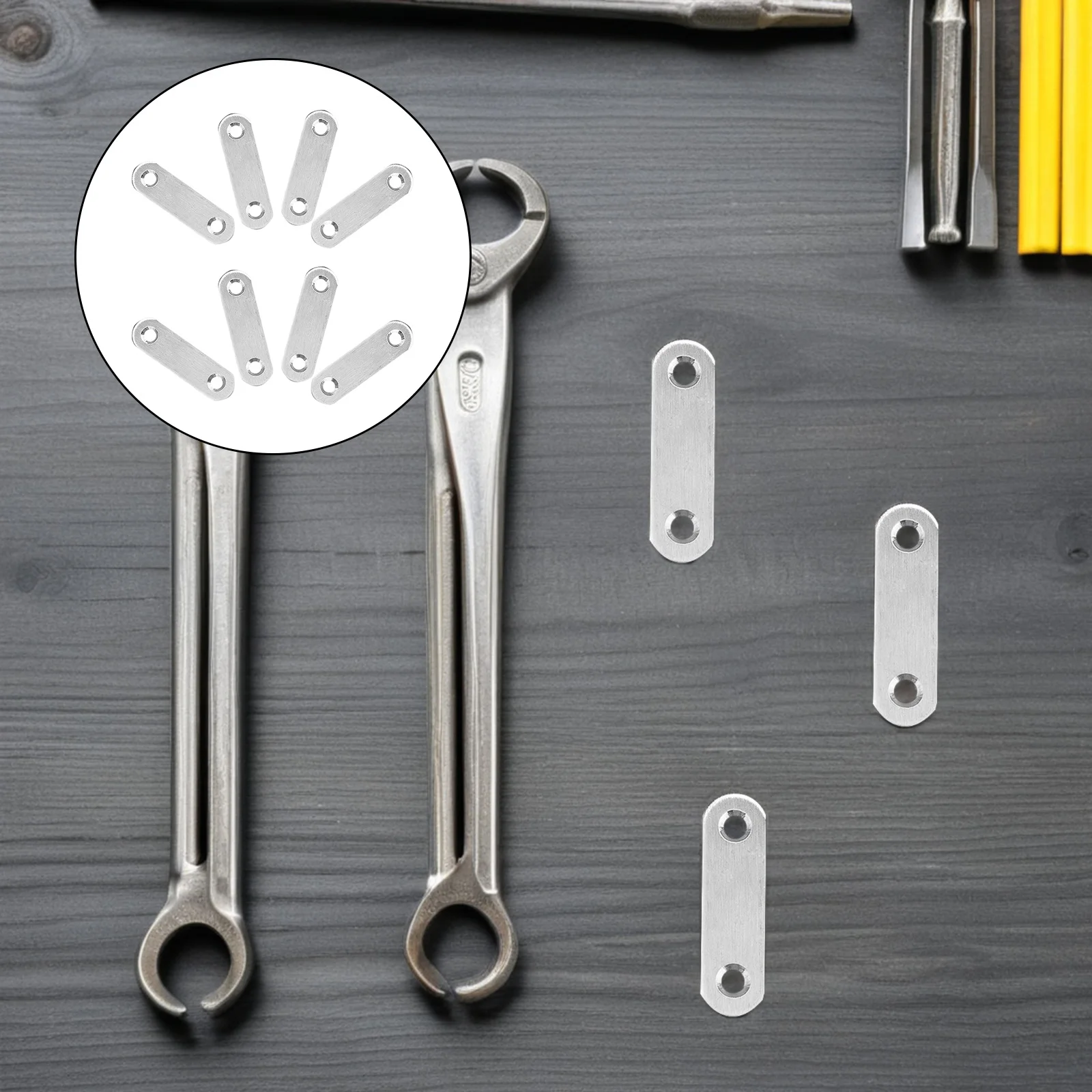 

20Pcs Stainless Steel Straight Brace Durable Steel Mending Plates for DIY Furniture Cabinet Chair Reinforcement