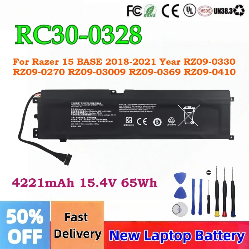 

Аккумулятор для ноутбука RC30-0328, 4221 мАч, 15,4 В, 65 Вт·ч, для Razer 15 BASE 2018-2021 годов выпуска, RZ09-0330, RZ09-0270, RZ09-03009, RZ09-0369, RZ09-0410