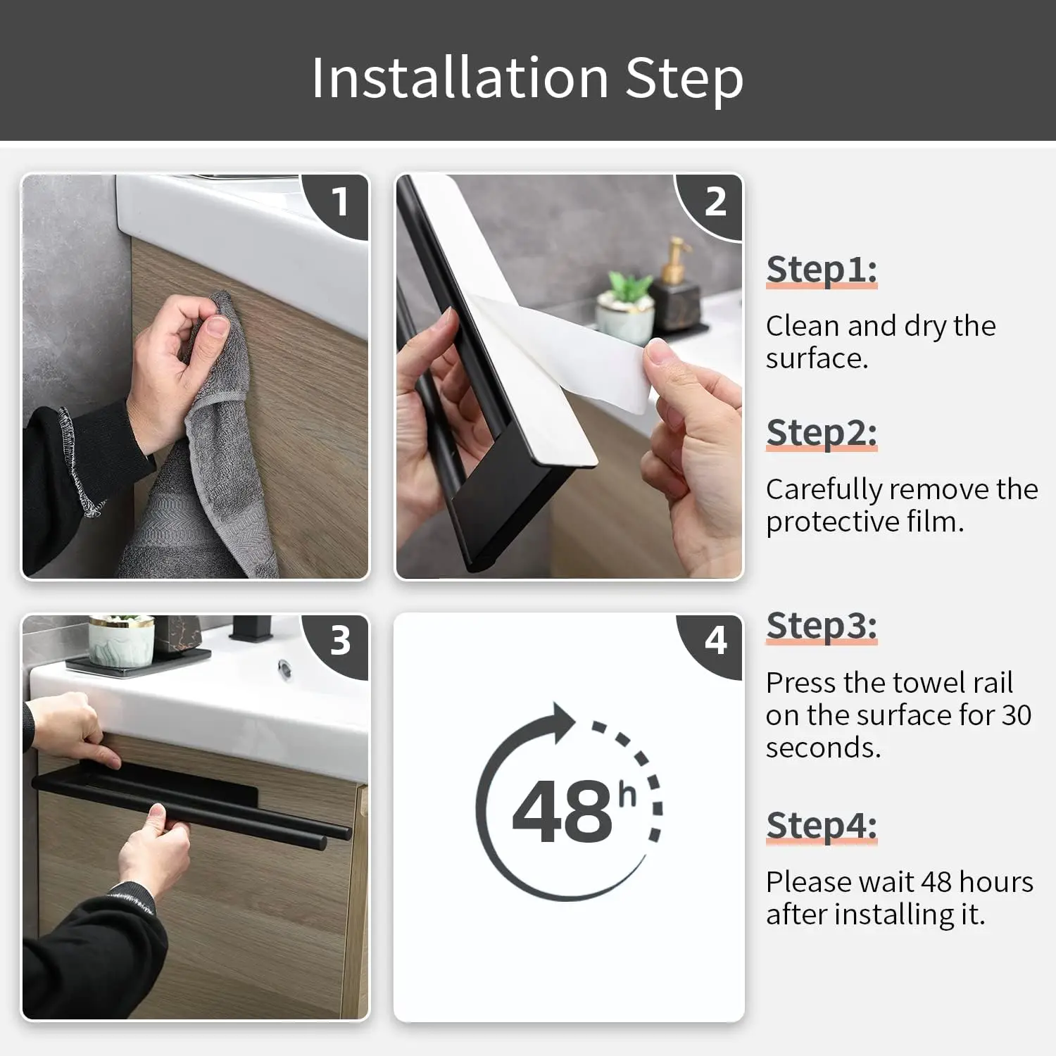 حمام  رفوف المناشف  لا تمرين  مزدوج  لاصق  شريط منشفة  الفولاذ المقاوم للصدأ  أسود غير لامع  حامل المناشف  ل  حمام  مطبخ
