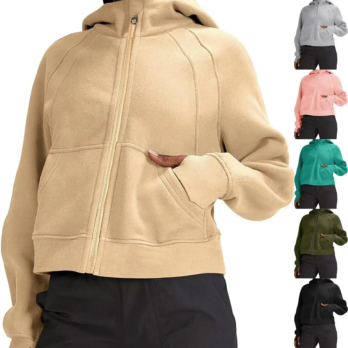 

Женские толстовки на молнии с капюшоном, длинные пуловеры свободного покроя из полиэстера, осенне-зимняя модная повседневная уличная одежда