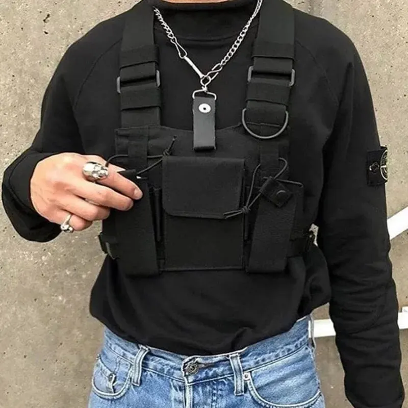 Functional Tactical Chest Bag For Fashion Bullet Hip Hop Vest Streetwear Bags Casual Waist Pack Unisex Black Chest Rig Bag