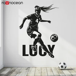 Personalized Soccer Player Vinyl Art Home Decor Kids girl Room Teens Bedroom Decals Life Size Soccer Player Wall sticker 4D17
