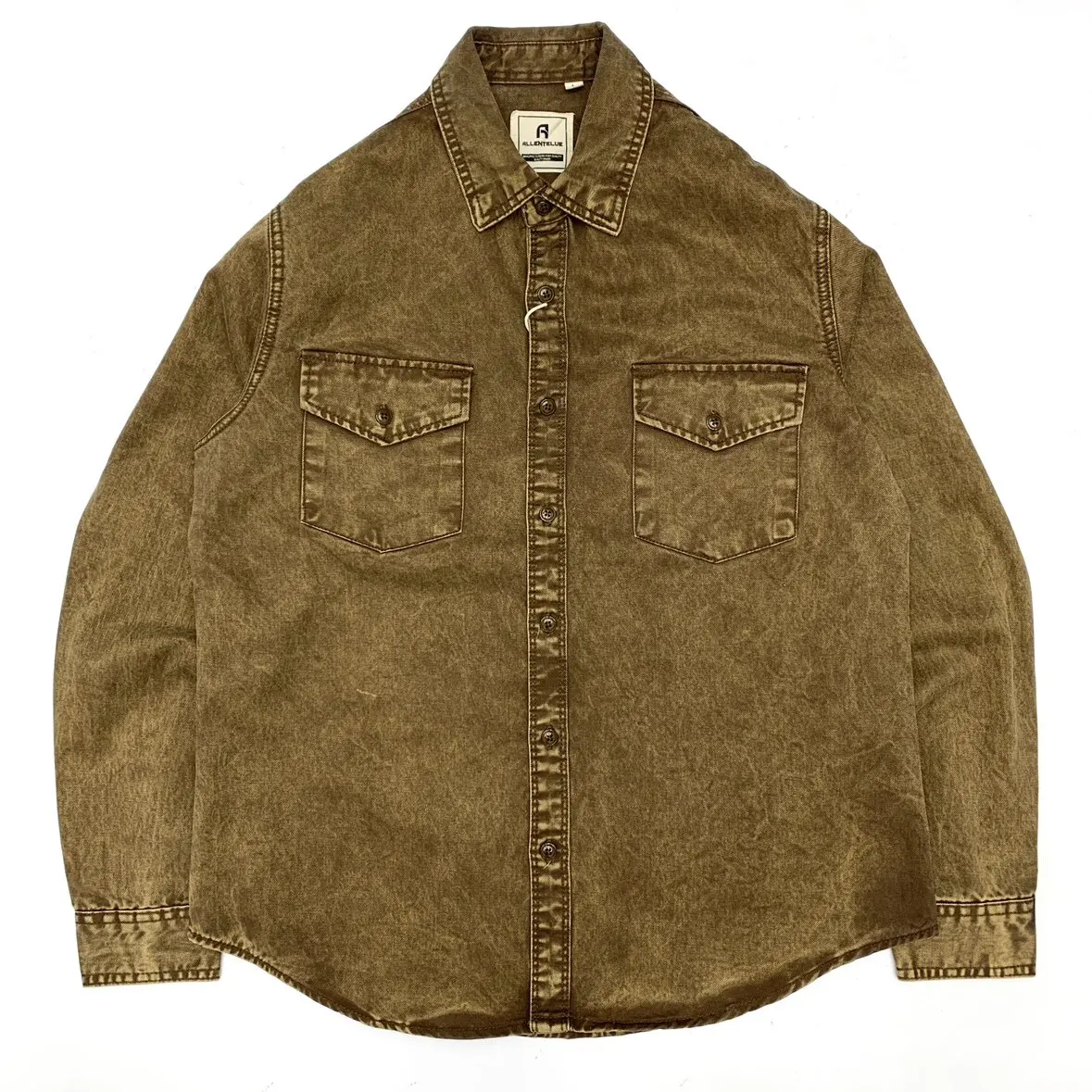 American-Style 100% Cotton Distressed Washed Shirt for Men Western Cowboy Amekaji Japanese Retro Workwear Double-Pocket Shirt