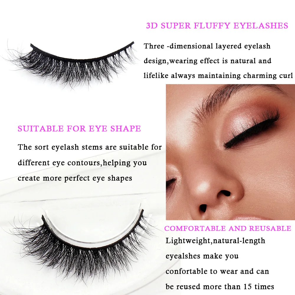 Mink Eyelashes 3D Mink Lashes Wispy HandMade Full Strip Lashes Cruelty Free Mink Lashes Natural Short False Eyelashes Makeup