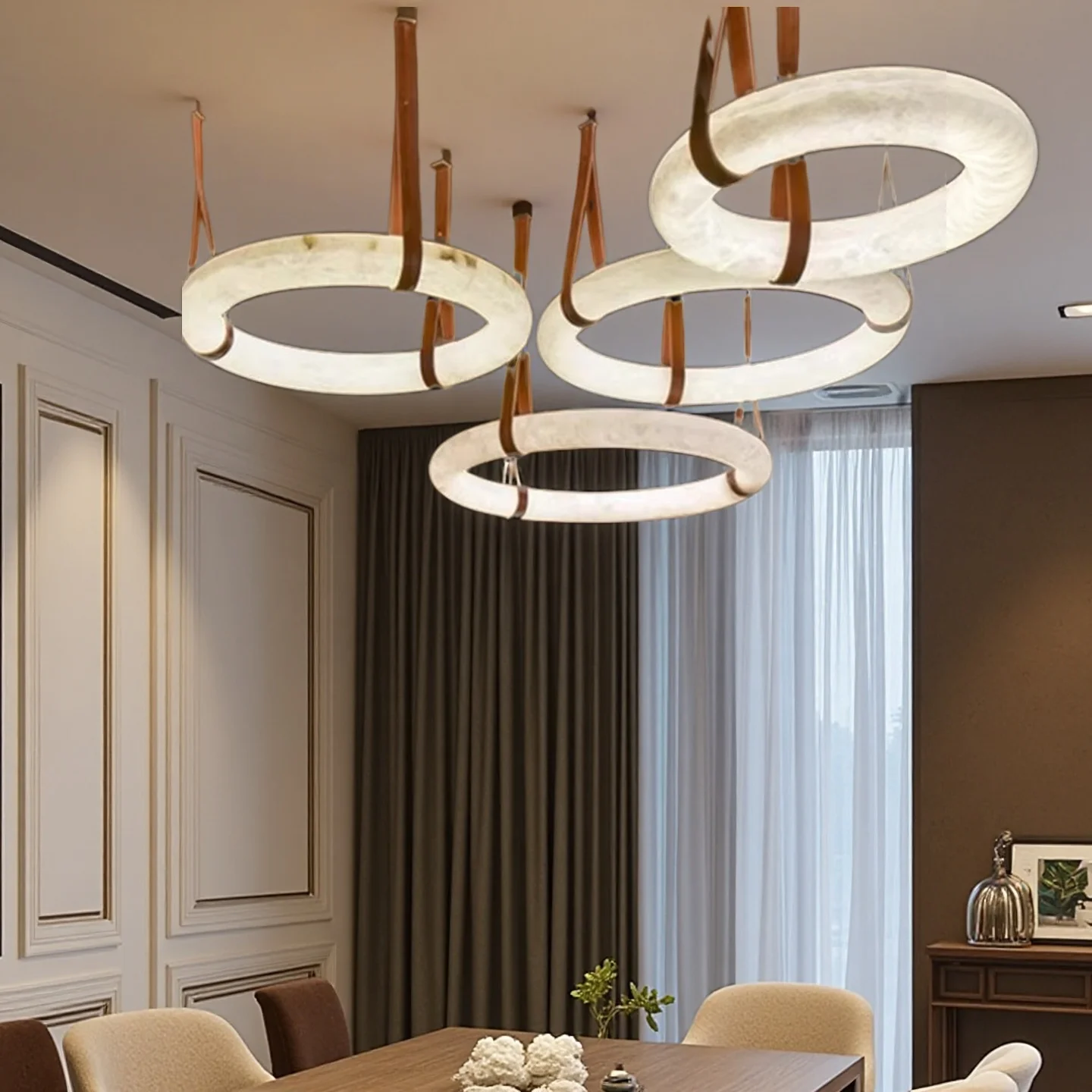 Postmodern new minimalist art restaurant living room bedroom light luxury circular imitation Cloud stone pendant light