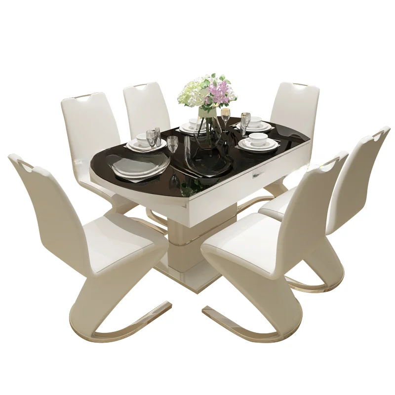 Home Furniture Dining Room Table Sets Glass Stainless Steel Base 8 Seater Tables Set Design