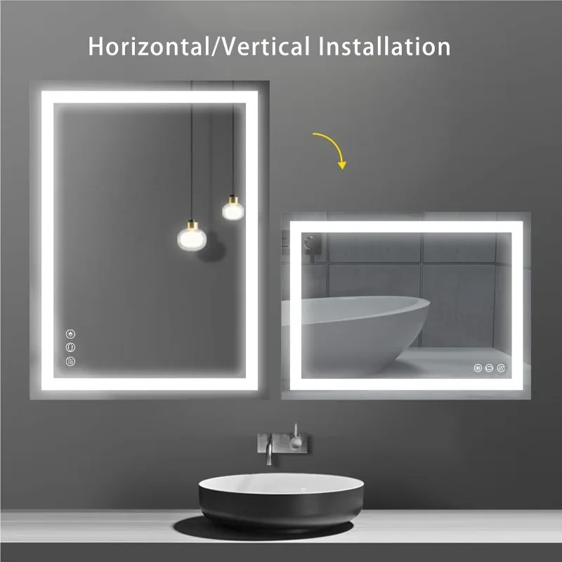 LED Lighted Bathroom Mirror, Wall Mounted Vanity Mirror , Memory Function, Adjustable Warm White/Natural/Daylight Lights