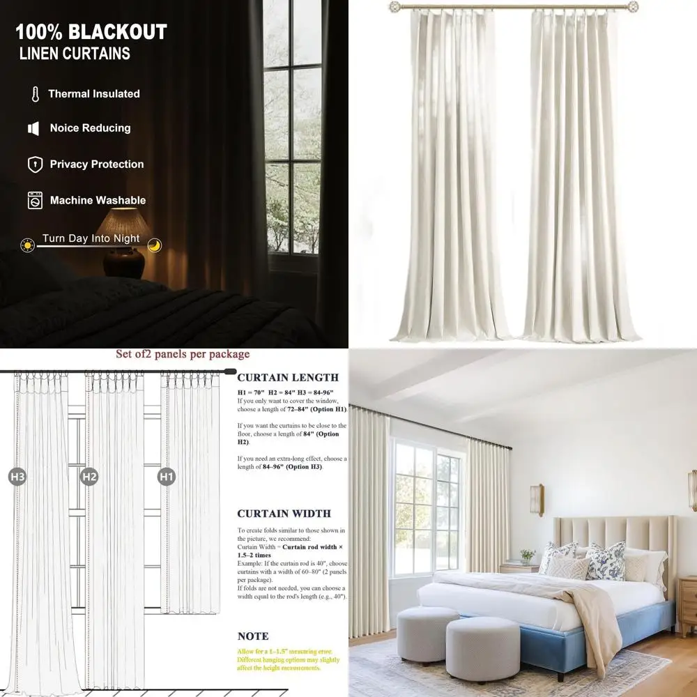 

90 Cream Ivory Pinch Pleat Blackout Curtains, 2 Panels, 100% Blockout, for Living Room, Dining, Bedroom, Office