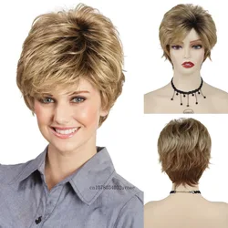 Blonde Wigs for White Women Synthetic Short Hair Wigs Natural with Bangs Dark Roots Ombre Hairstyle Mommy Wig Short Pixie Cuts