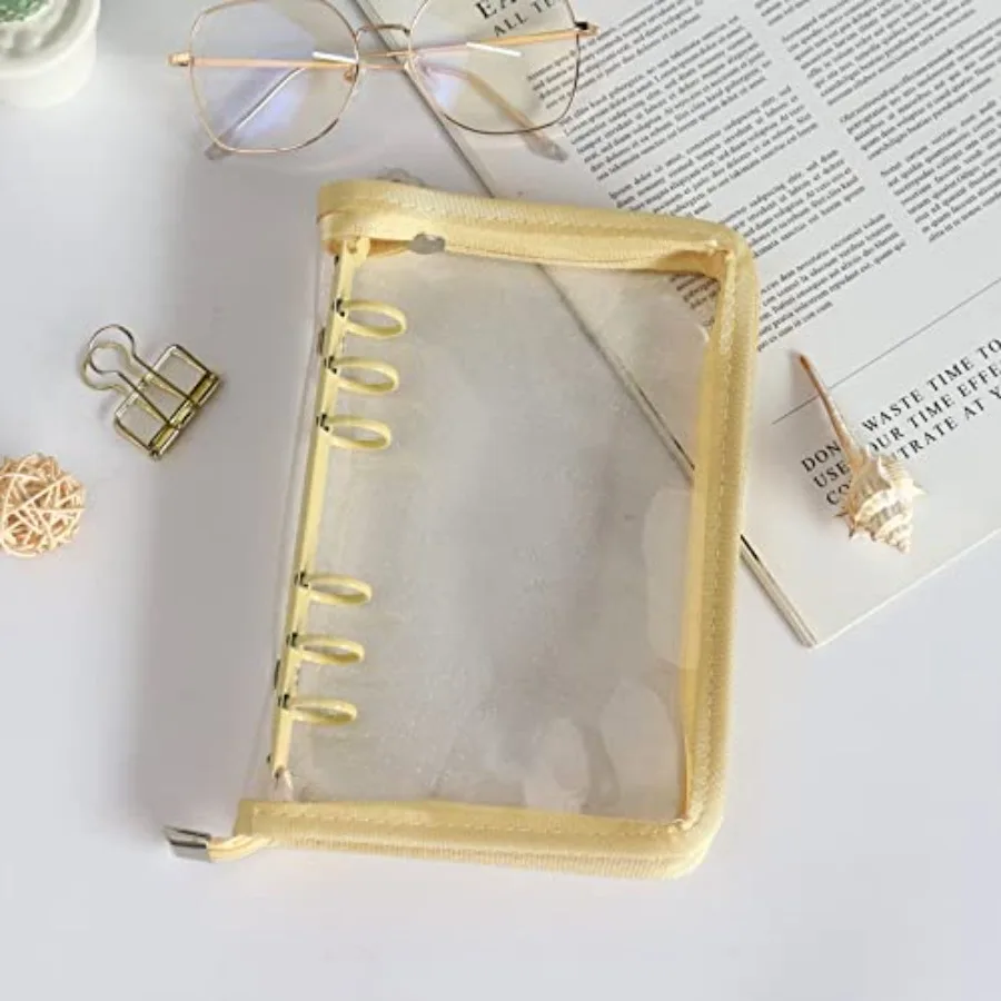 Папка A6, 6-кольцевая обложка для переплета, прозрачный корпус для блокнота из ПВХ с застежкой-молнией, сверкающая бюджетная папка для бюджетной системы, план путешествий