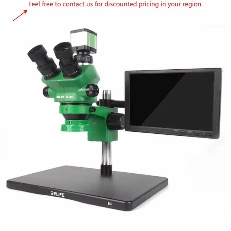 

RELIFE RL-M5T-B3 Trinocular HD Stereo Microscope+RL-033D Light Source+0.5CTV Adapter+M-17 Touch Control 4K HD Camera