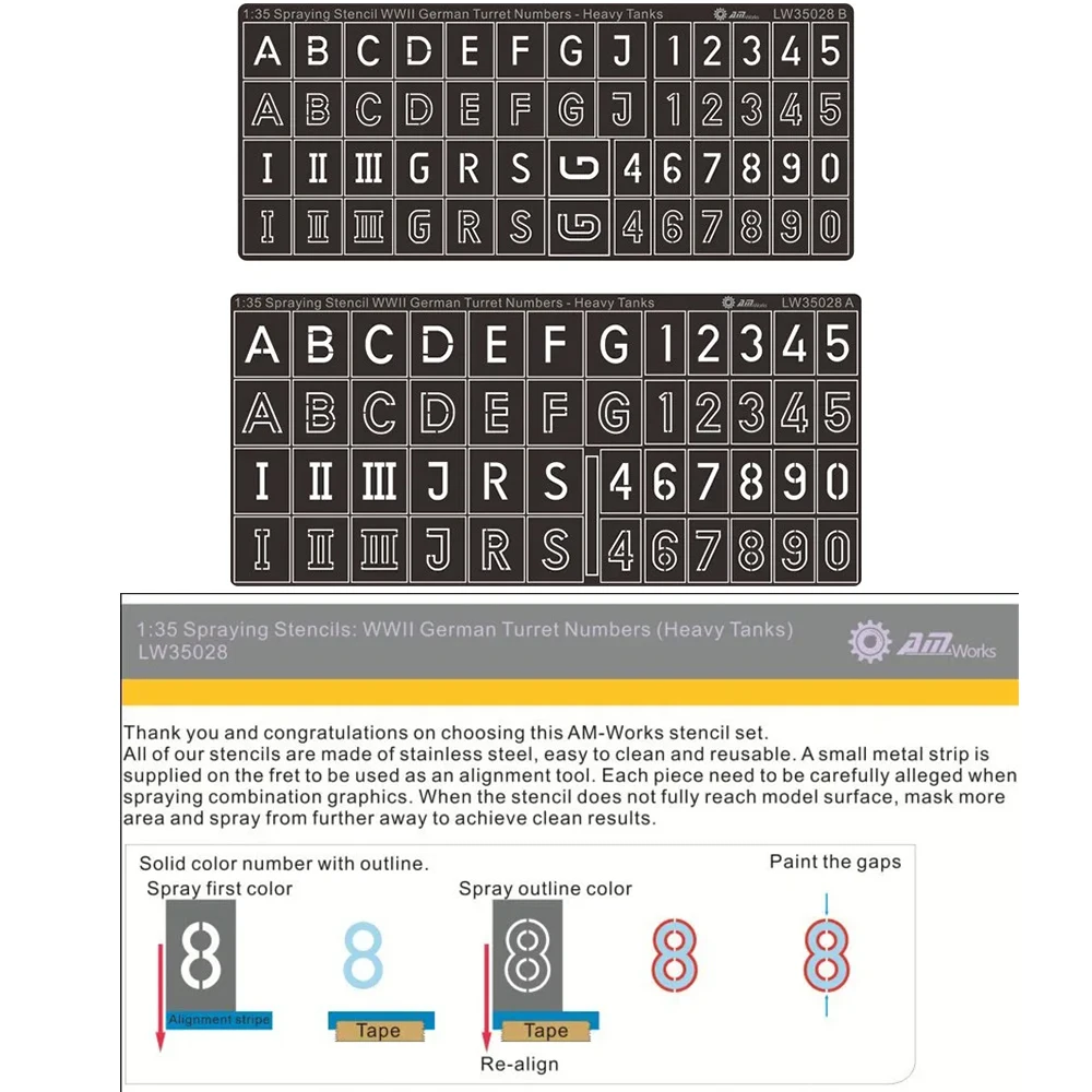 LW35028/29/31 Spraying Stencil 1/35 WWII German Turret Numbers & Letters-S/M/L Tank Model's Upgrade Accessory