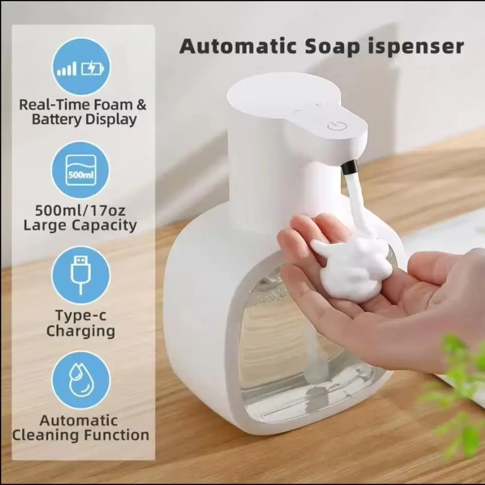 

500ml Capacity Automatic Hand Soap Dispenser Waterproof Design Foam Dispenser Smart Hand Washing Machine Liquid Rechargeable
