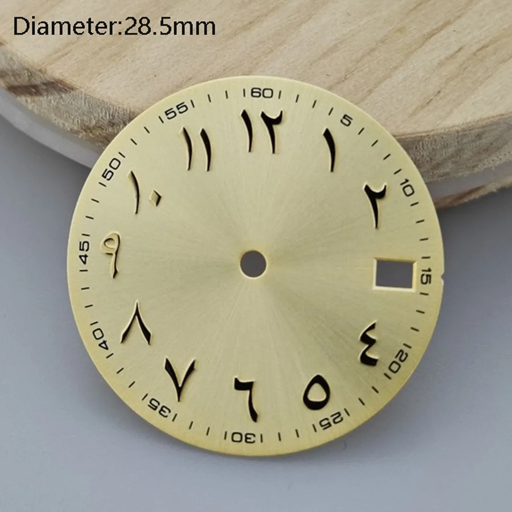 28.5mm NH35 다이얼 올리브 그린 핑크 스테인레스 스틸 아랍어 스케일 다이얼 NH35 자동 무브먼트 watchmods 로고를 사용자 정의 할 수 있습니다