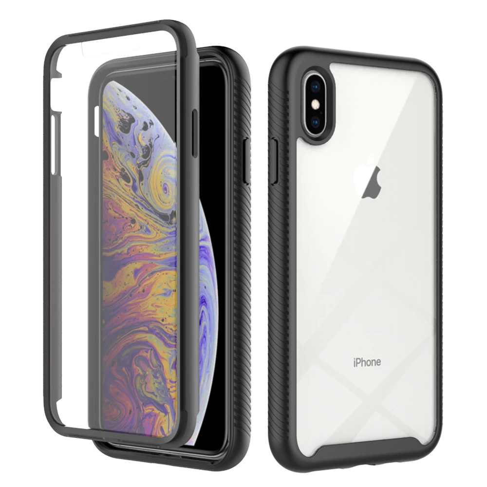 Odporne na wstrząsy przezroczyste etui na telefon iPhone XR/XS, wbudowana osłona ekranu, wytrzymała obudowa TPU z bumperem dla iPhone XS MAX
