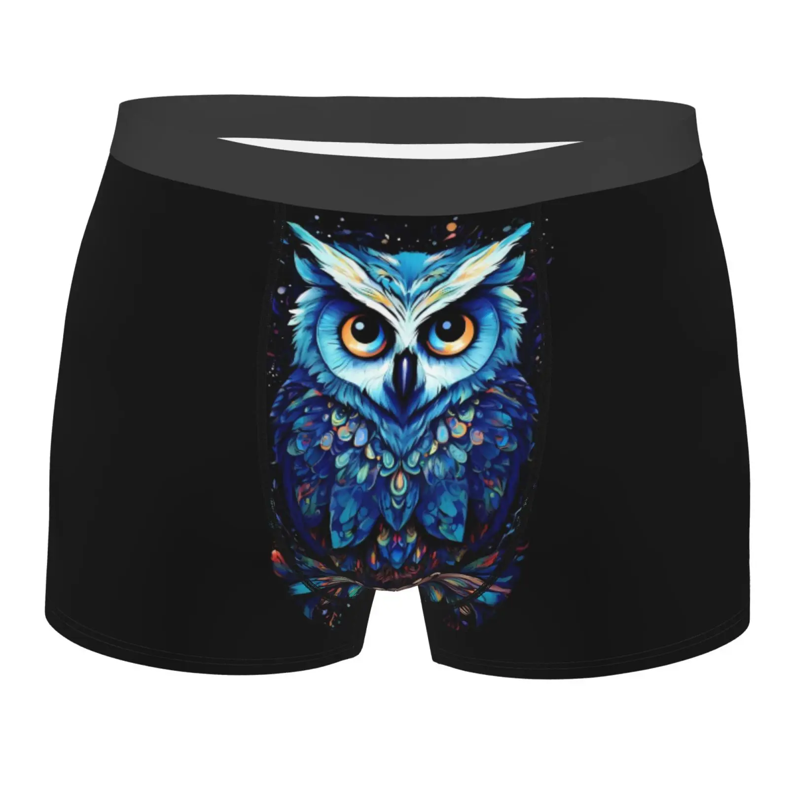 Magical Owl Pattern Print Men's Breathable Boxer Briefs Comfort Soft Stretch Underwear Trunks with Bulge Pouch for Men Boys