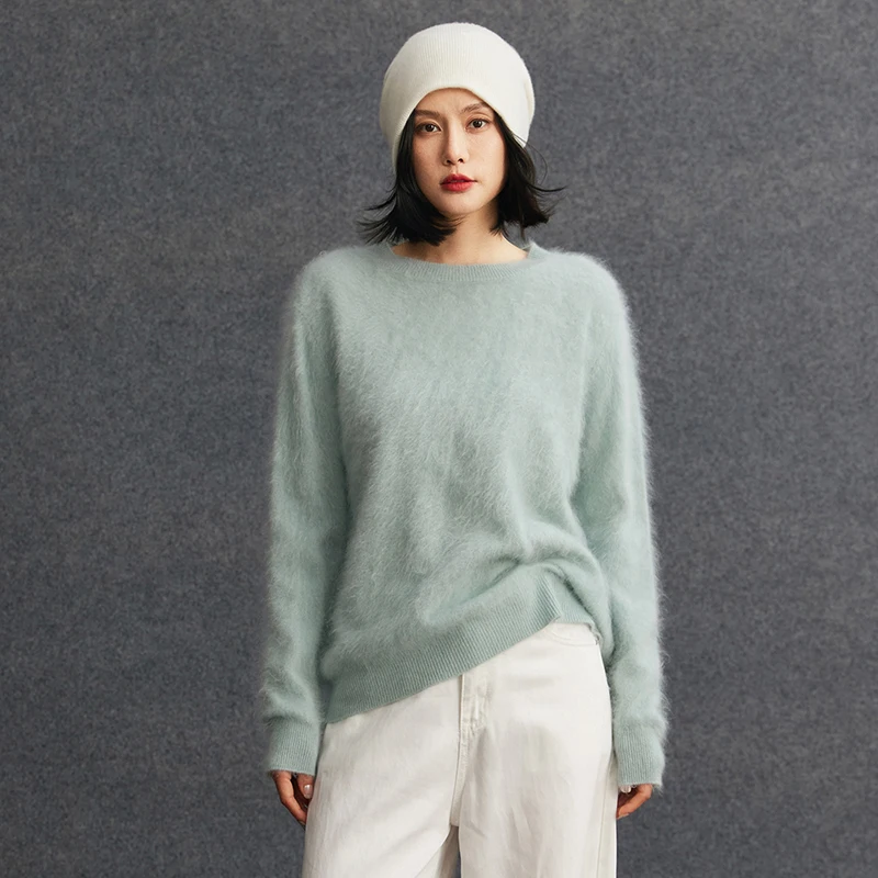 

Повседневный пуловер с круглым вырезом, женский 100% кашемир, минималистичный классический свитер с длинными рукавами, осень-зима, свободный удобный трикотаж