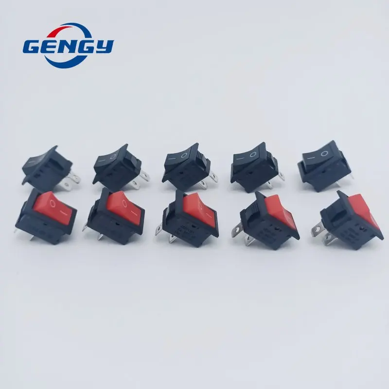 2/5/10 Pcs Mini Rocker Switch KCD1,ON/OFF,Electrical Equipment,2Pin,2 Position,15*21mm,6A 250VAC/10A 125VAC,Red,Black,NO LED