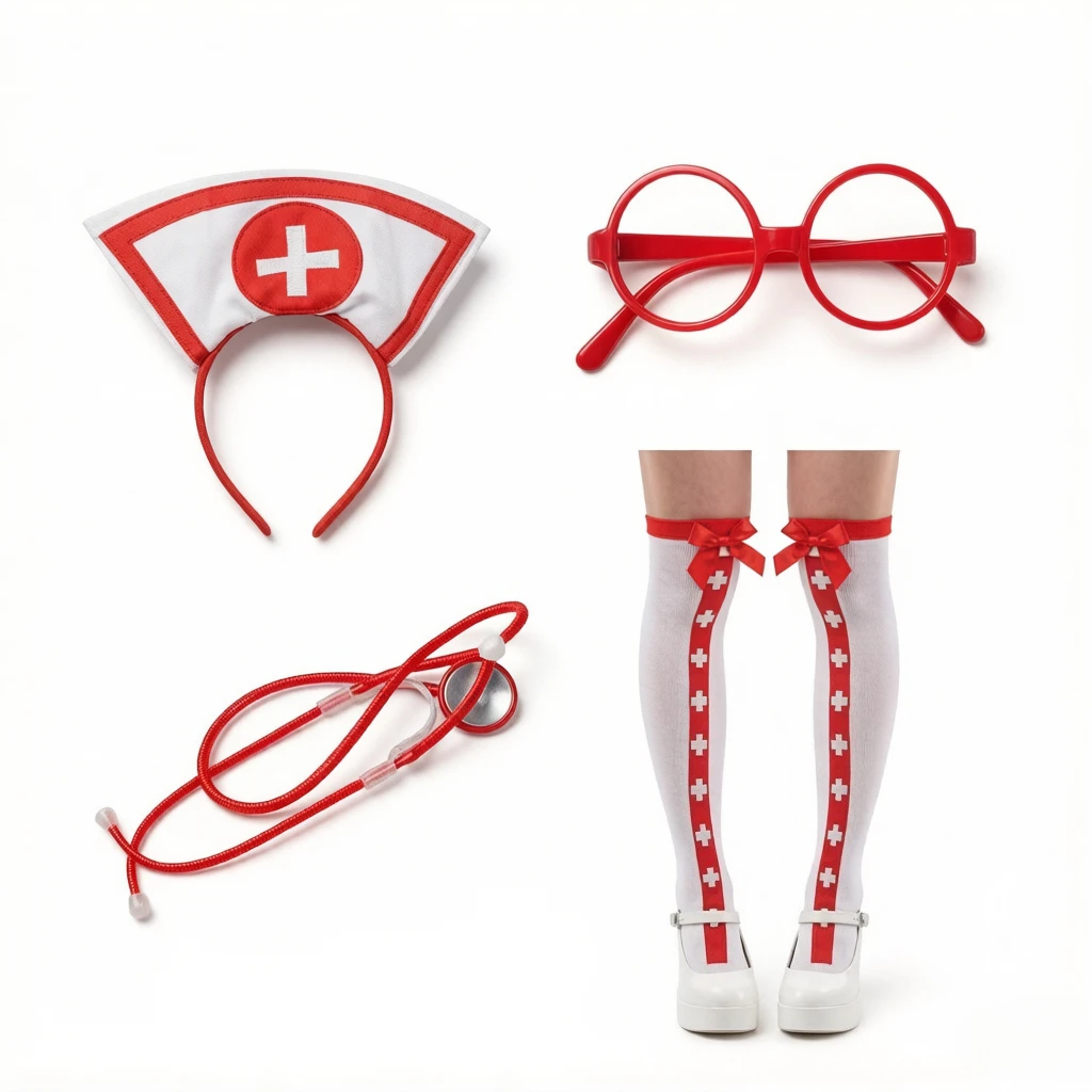 4Pcs Dark Nurse Costume Set, realistic medical themed outfit with atmospheric design, perfect for Halloween party cosplay 6