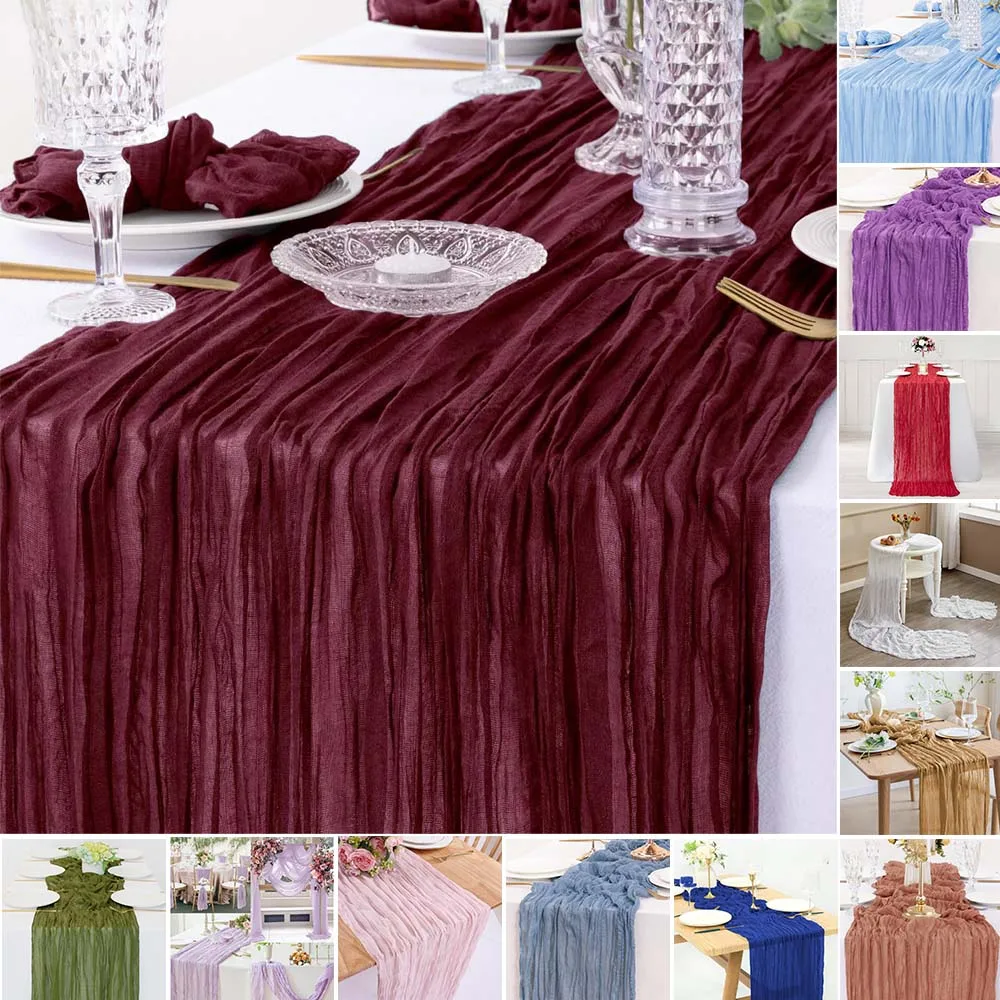 

Event Designing Country Style Wrinkled Gauze Table Runner Sheer Tablecloth for Wedding Reception Party Holiday Chemin De Table