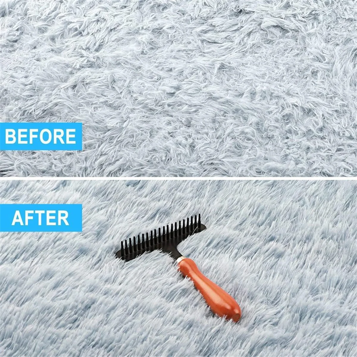 New Carpet Rake, Carpet Groomer Rake,Pet Hair Remover,Iron Comb with Wooden Handle for Carpets Rugs Removal