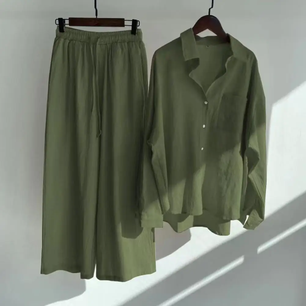 2024 Cotton Linen Shirt High Waist Wide Leg Pants Set Women's Summer Suit 5XL Oversize Fall Blouse Trousers Suit Women's Outfit