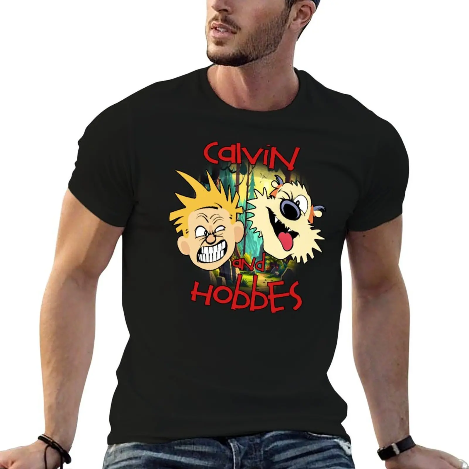 

Хлопковая футболка с принтом Calvin t, повседневные рубашки, рубашки Hobbs, мужские забавные и мужские рубашки