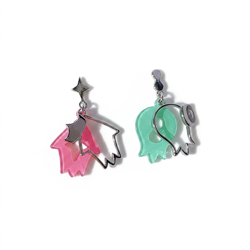 Juego Splatoon Pearl ‌   Marina ‌   Pendientes de Cosplay con Diseño de Sepia, Estilo Hip-Hop Gótico, en Rojo y Verde, Joyería Metálica