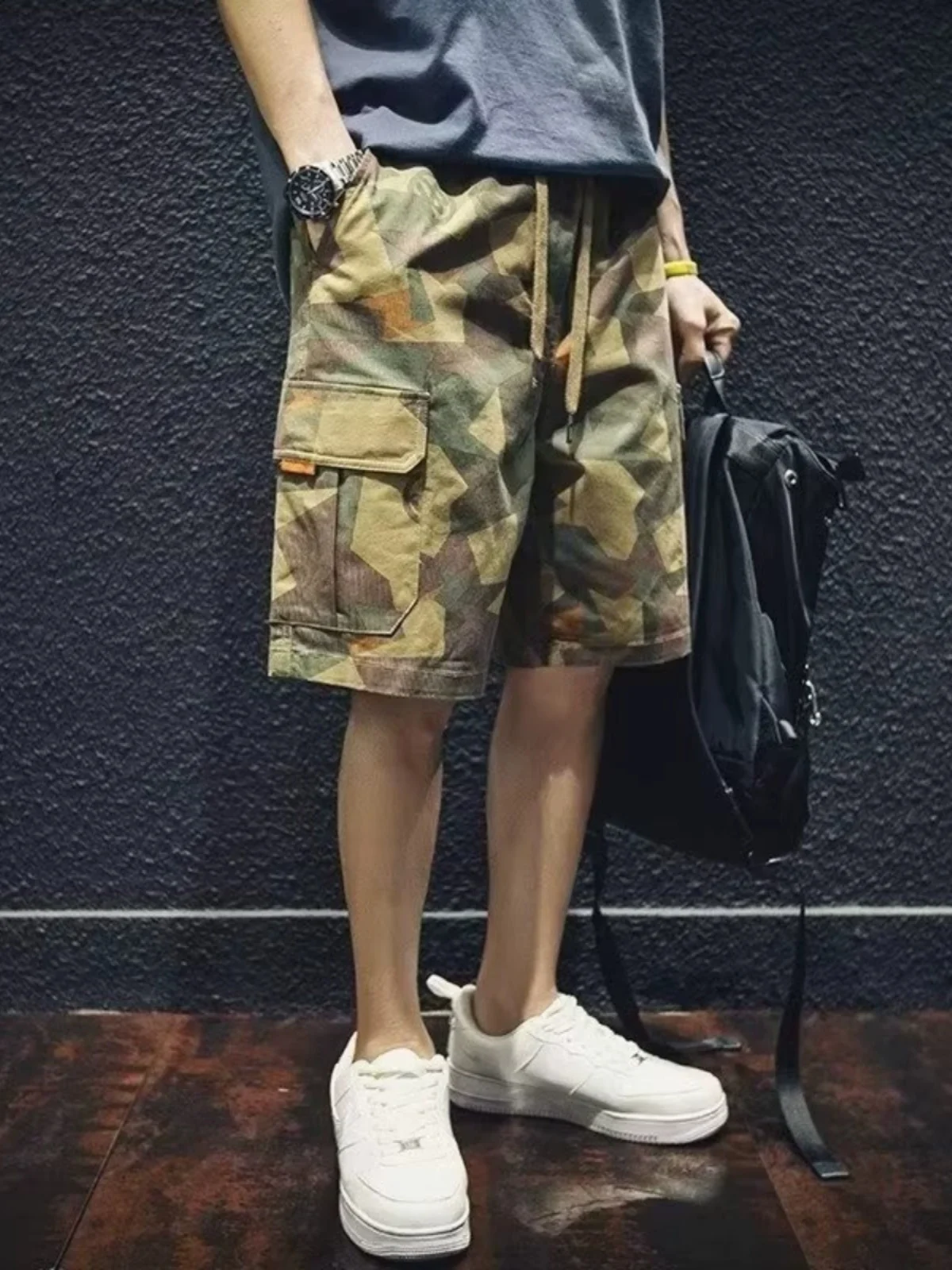 

Summer Thin Camouflage Workwear orts Loose Casual Loose Fit Men's plus Size Fat Pants Five-Quarter Length Casual Trousers