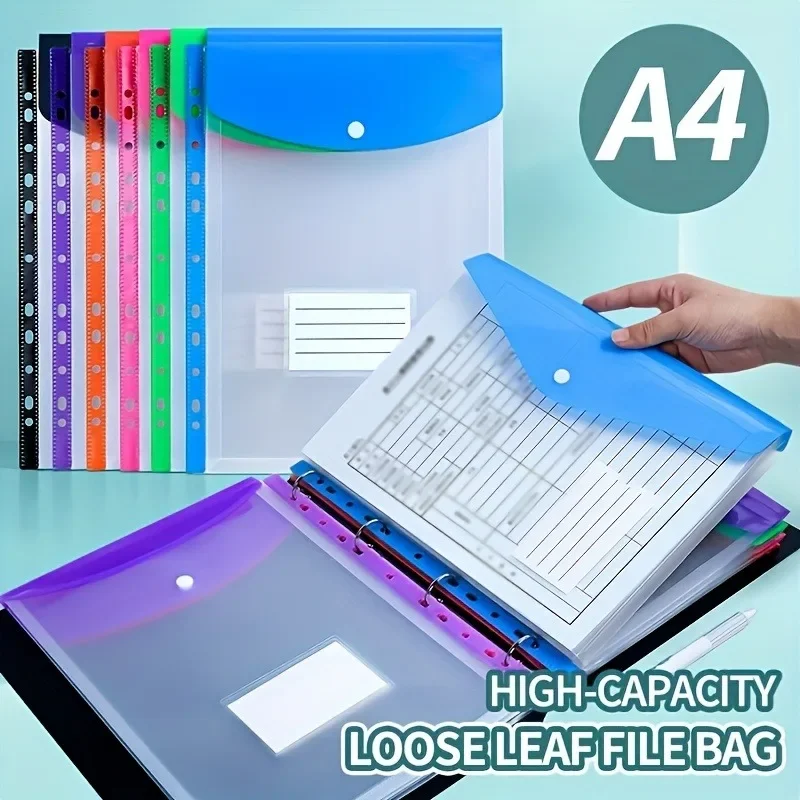 

High-Capacity 6pcs A4 Loose-Leaf File Bags with 11-Hole Binding Rings Suitable for School Home Office Travel Portable Design