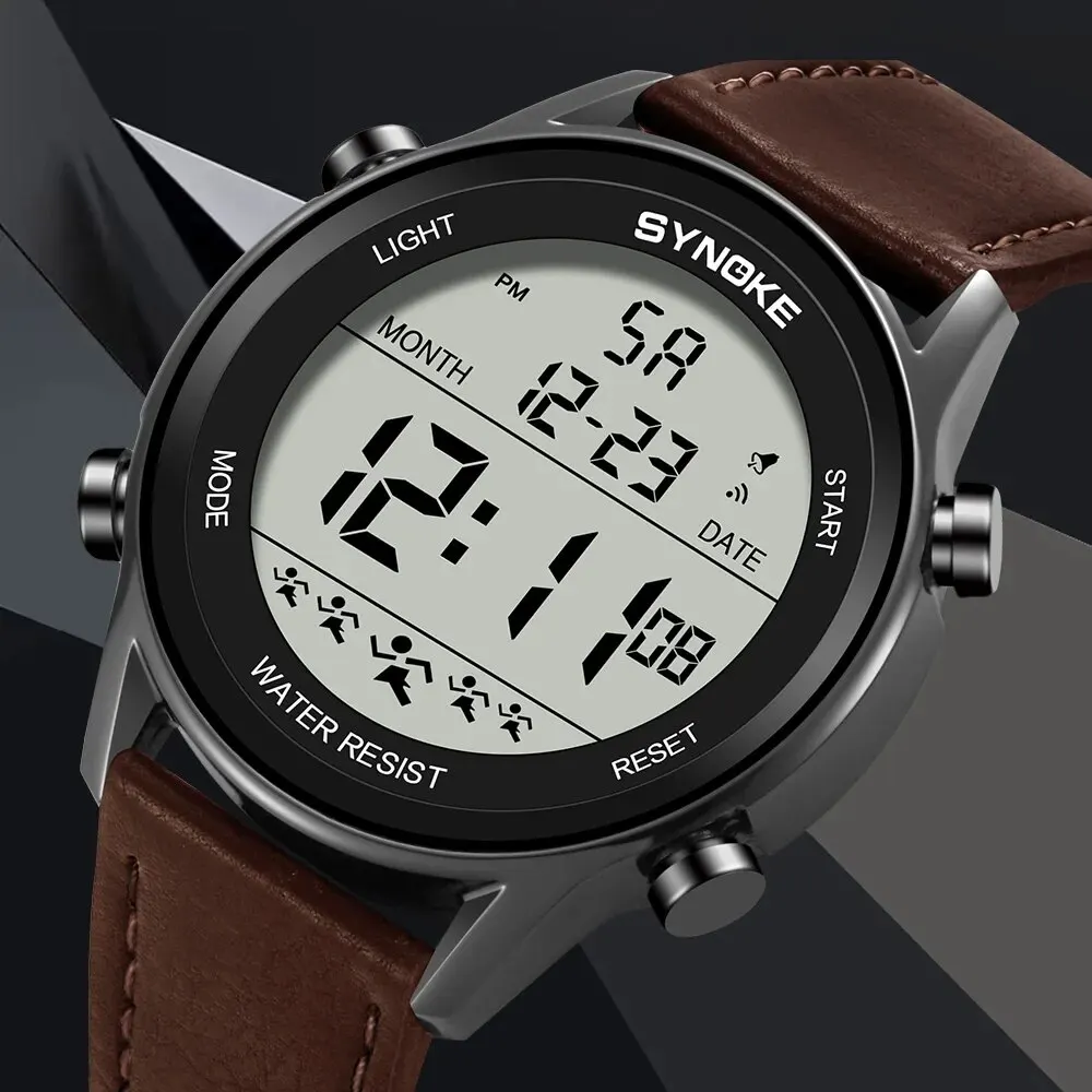 SYNOKE Uomo Sport all'aria aperta Multifunzionale Impermeabile Display a grande schermo LED luminoso digitale per uomo Orologio da cintura alla moda