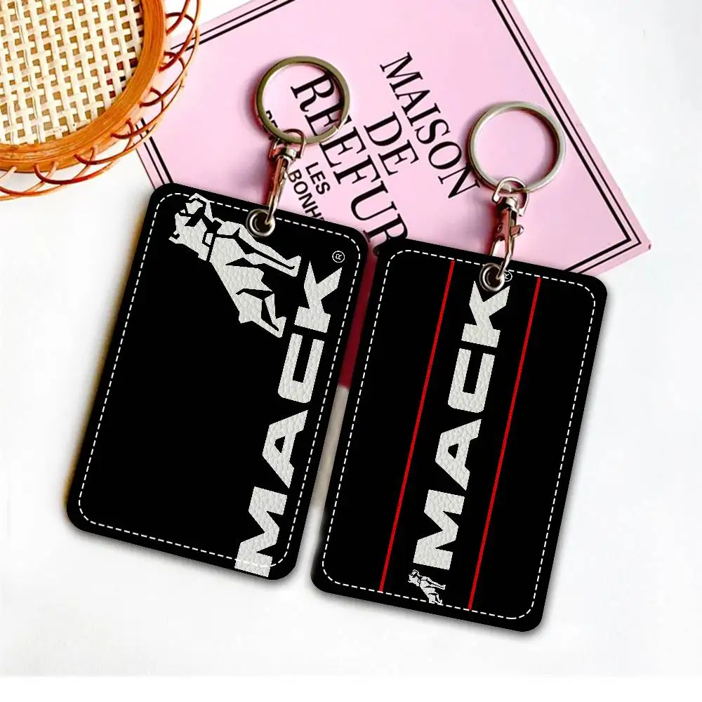 Truck Car M-MACKs 1Pc PU Leather Card Holder Keychain Key Ring Door Lock Access Tags ID Card Case Keychain Card