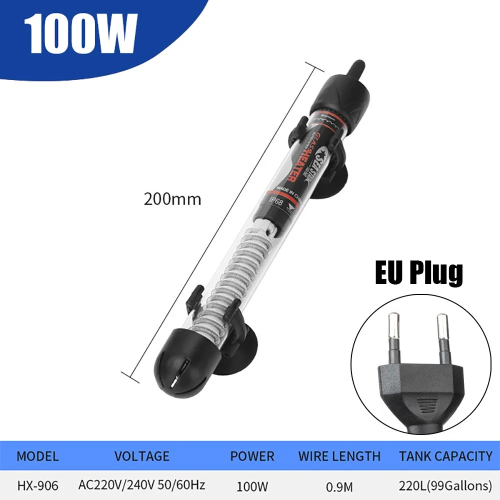 1 шт., 25 Вт/50 Вт/100 Вт/200 Вт/300 Вт, термостат, нагревательный стержень, регулируемая температура, вилка европейского стандарта, погружной нагреватель, 220 В, аквариум, аквариум