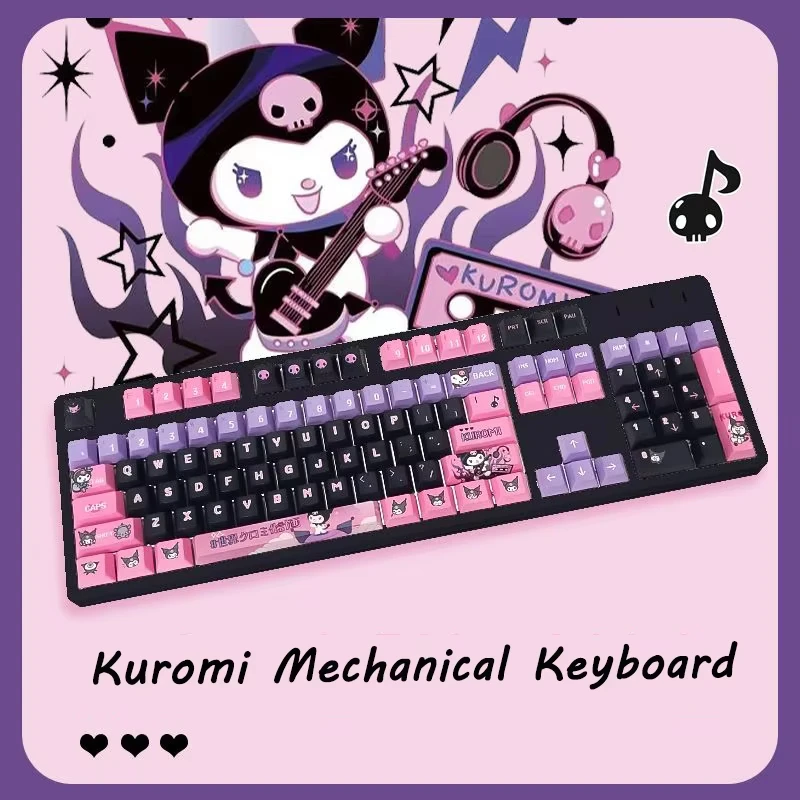 クロミ サンリオ メカニカルキーボード ブラックピンク 2.4G ワイヤレス Bluetooth キーボード キュートなデザイン ゲーマー向け コンピューター ノートパソコン 女の子へのギフト