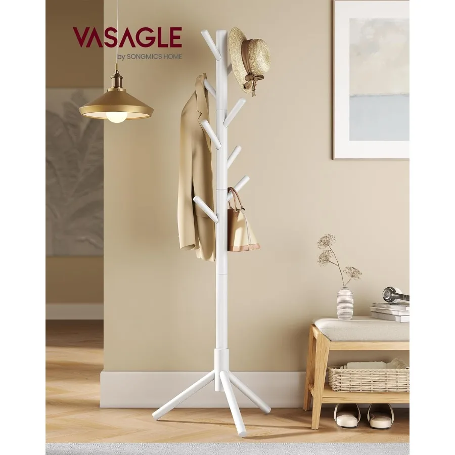 رف معطف من الخشب الصلب قائم بذاته على شكل شجرة مع 8 خطافات تتميز بـ 3 خيارات للارتفاع مثالية لتنظيم قبعات الملابس والحقيبة #2