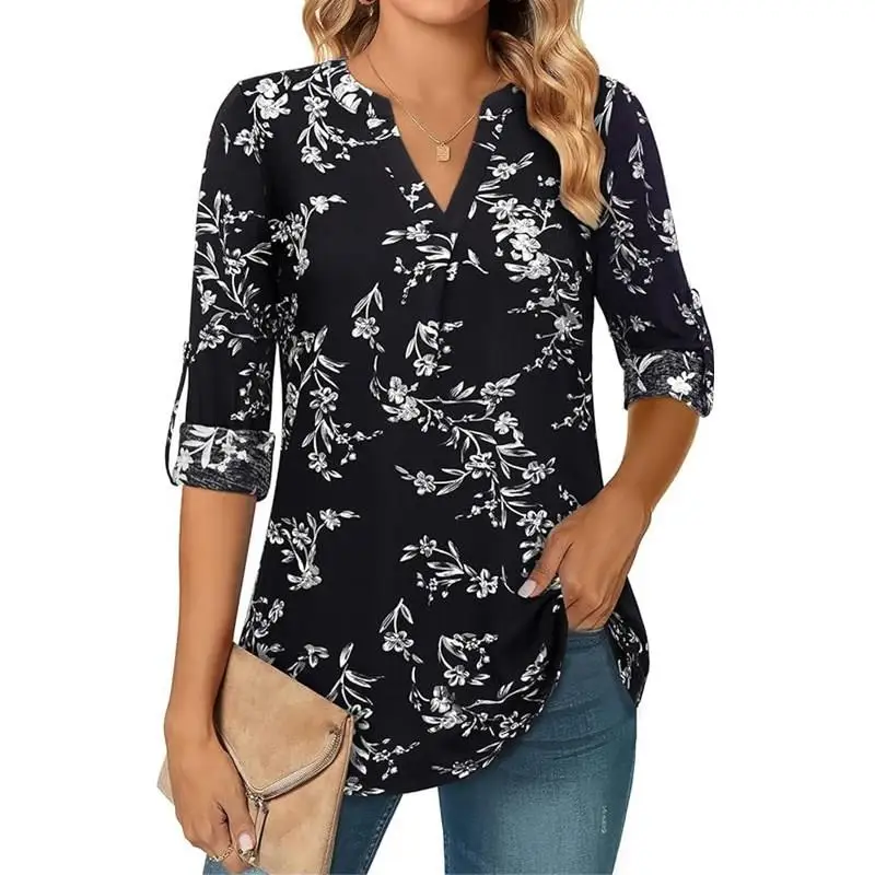 Floral Waist Cinching Long T-irt Women's Faion Briti Sle Slim Fit Polyester Spandex Print Plant Floral Design Sve