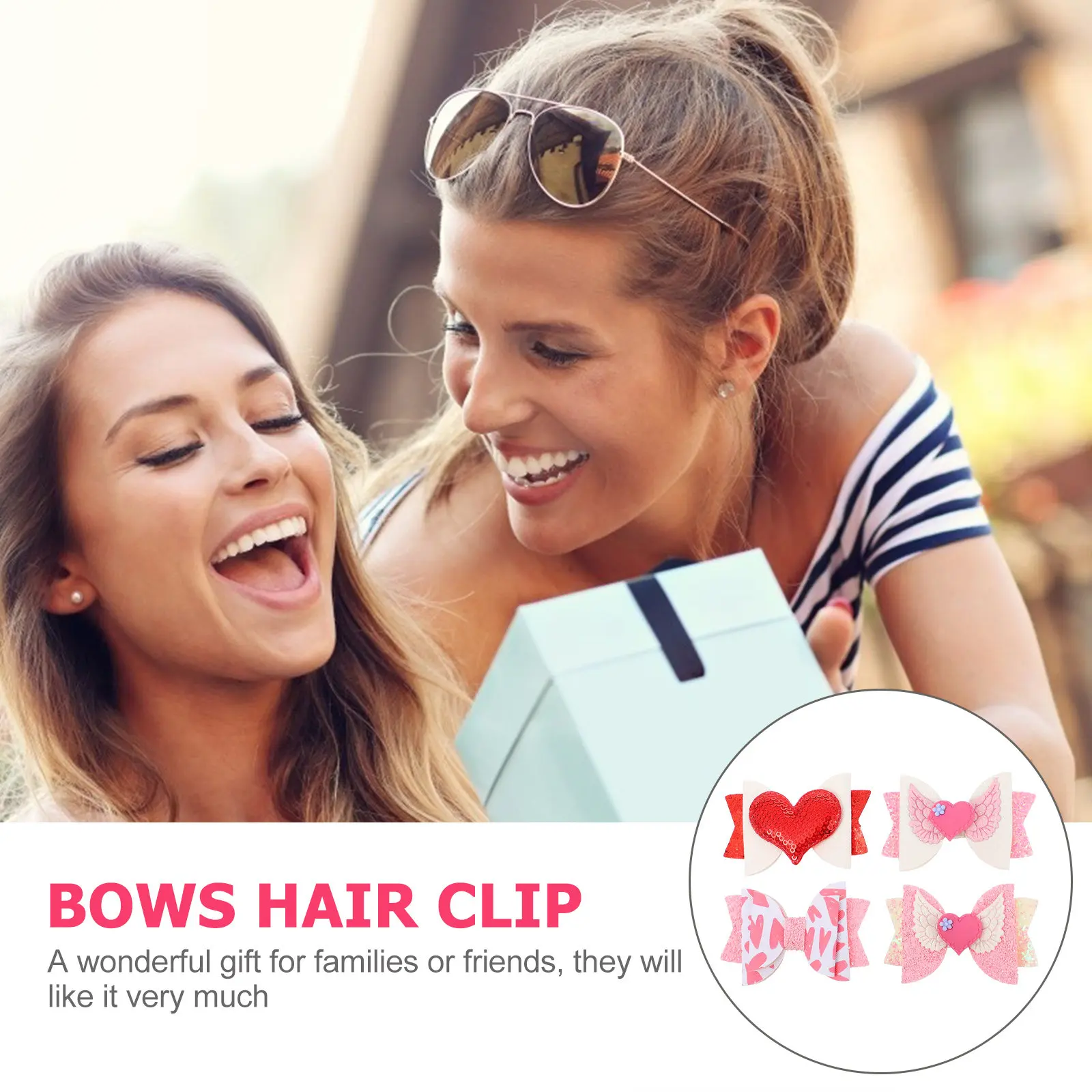 

Набор из 4 блестящих заколок для волос с сердечками, милые бантики-заколки для свиданий и вечеринок, аксессуар для влюбленных, подарок на День святого Валентина