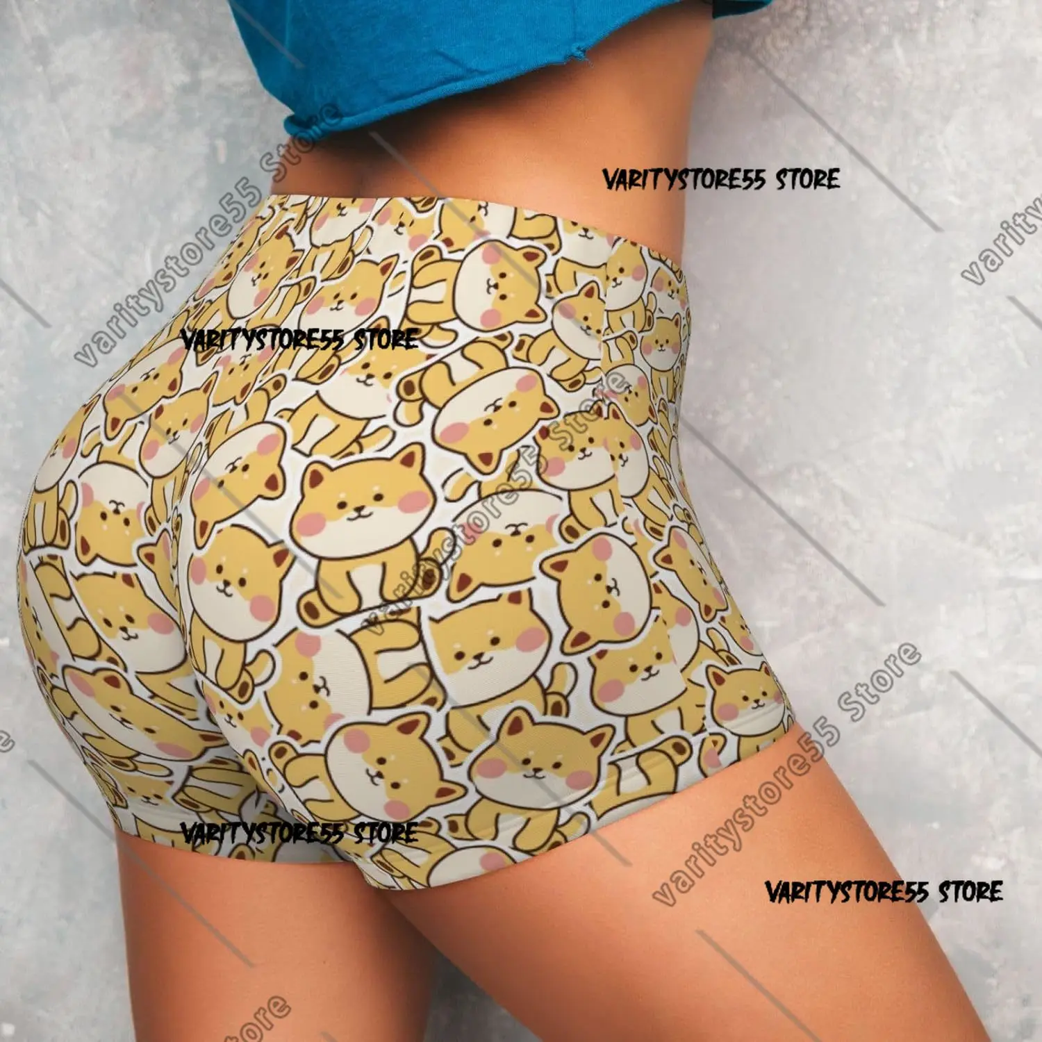 شورت لطيف للتمرين بطباعة شيبا للنساء، شورت نشط ناعم وناعم لصالة الألعاب الرياضية واليوجا