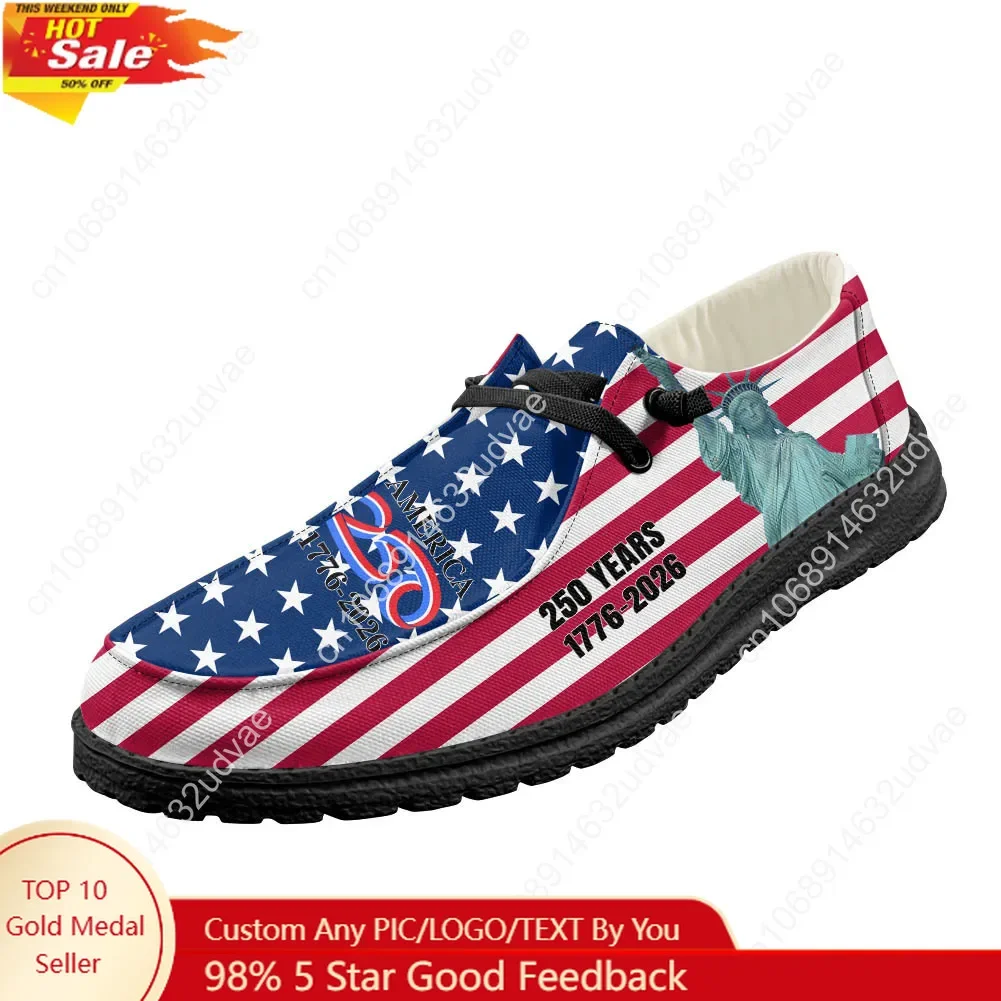 

Мужские и женские лоферы к 250-летию Америки (1776-2026), повседневная обувь, прочная, легкая, плоская, для улицы, на заказ, черные
