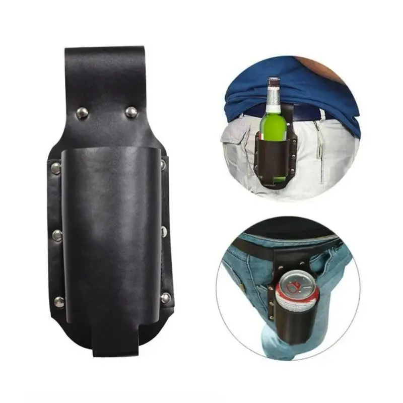 Hoyytu 1Pcs Leather Beer Can Bottle Waist  Sturdy Build Easy Belt Clip for Hiking Camping Outdoor Picnic Parties