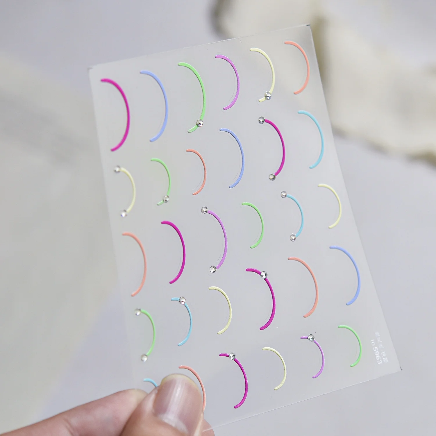 INS Trend Line Nail Decals 5D Multicolor U Shape Arc Rhinestone Accent French Curved Line Dopamine Vibrant Chic Nail Stickers