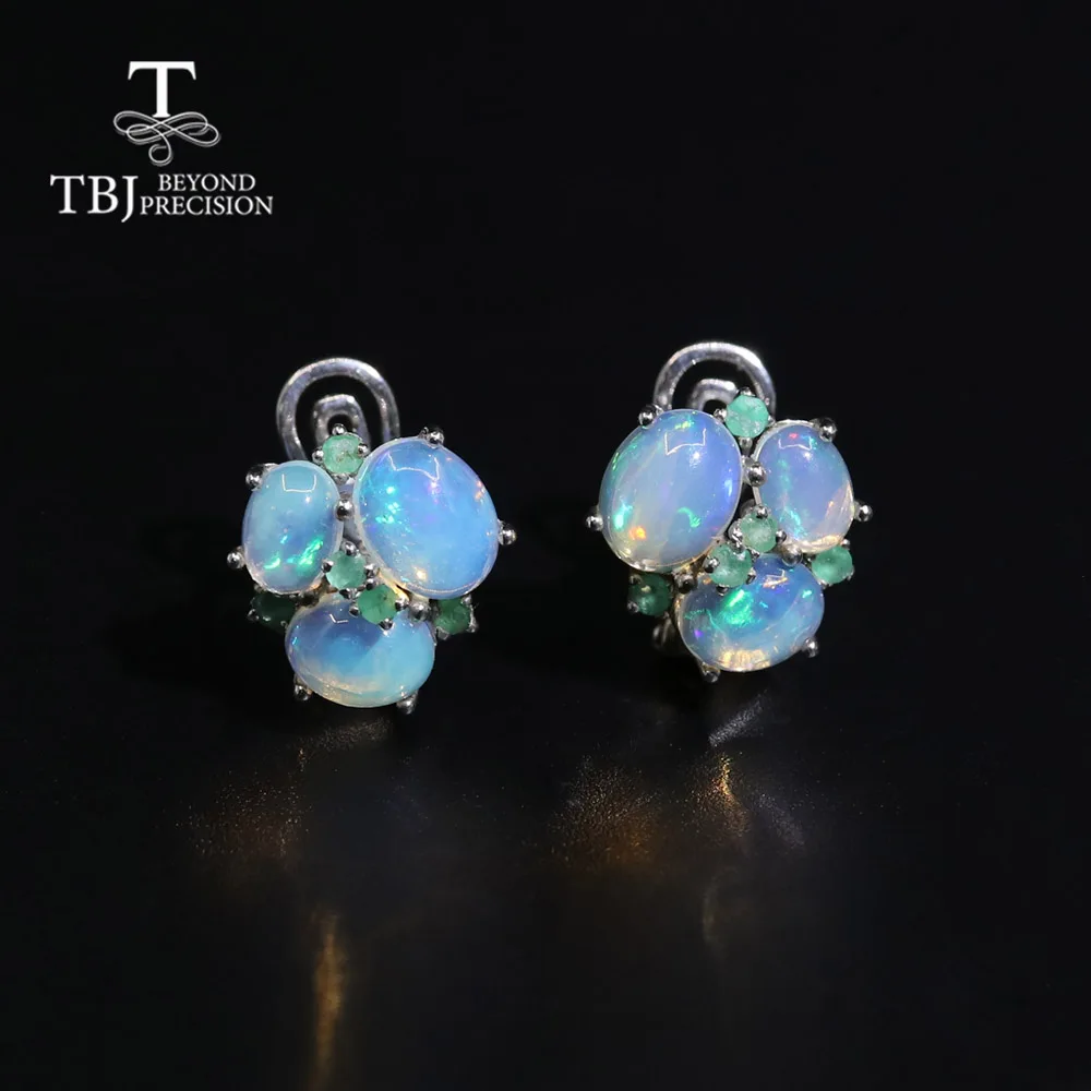 

Colorful natural gemstone Ethiopia opal zambia green emerald earring 925 sterling silver fine jewelry for women fashion gift