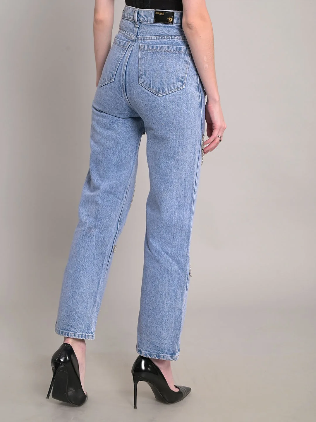 2024 design surround diamond jeans fashionable street wear women's trousers fashionable casual versatile straight leg pants