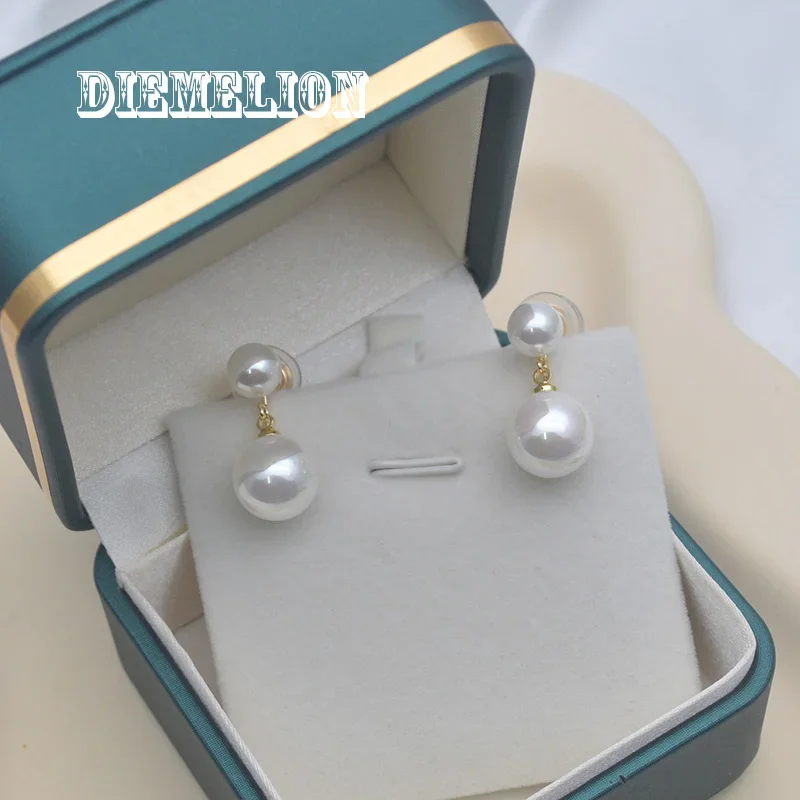 Orecchini a clip con perle a doppia conchiglia rotonda di alta qualità in stile coreano, senza foro per le donne, gioielli da sposa, clip per