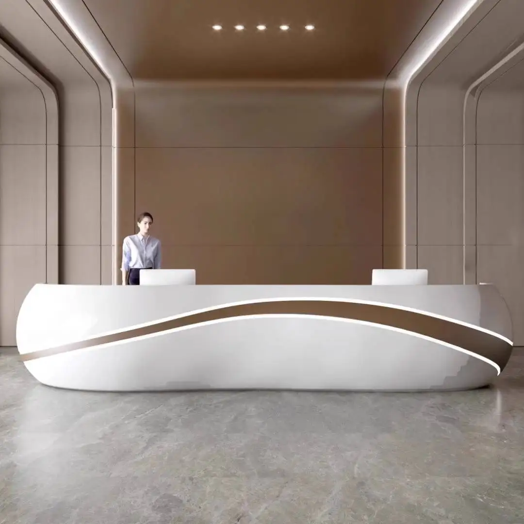

FRP Special-shaped Reception Desk Front Paint Arc Dental Hospital Reception Desk Checkout Page Simple High-end Rezeption Theke