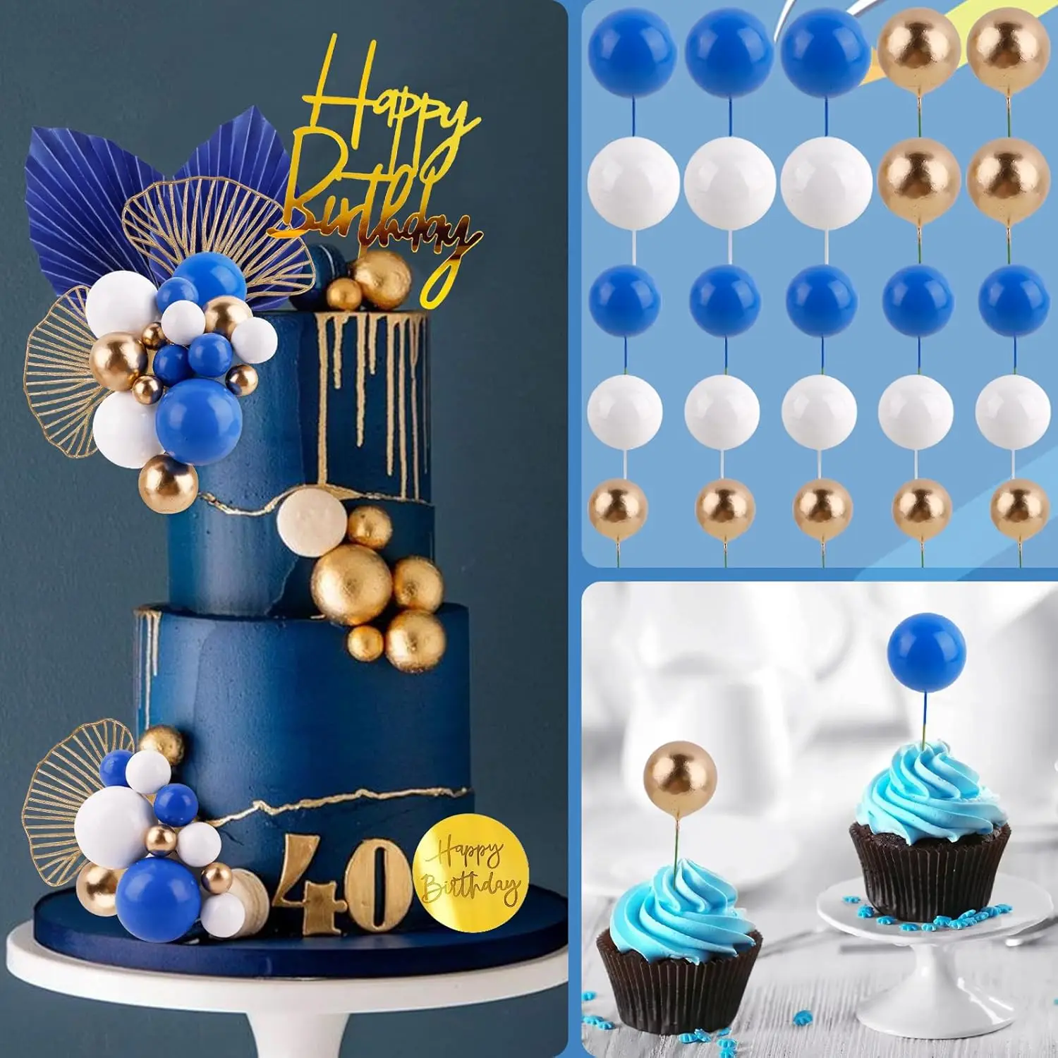 Kuchendeckel aus Weißgold mit goldenen Palmblättern, Boho-Geburtstagskuchen-Dekoration, Ballon-Kucheneinsatz für Geburtstag, Hochzeit, Party – Detail 9