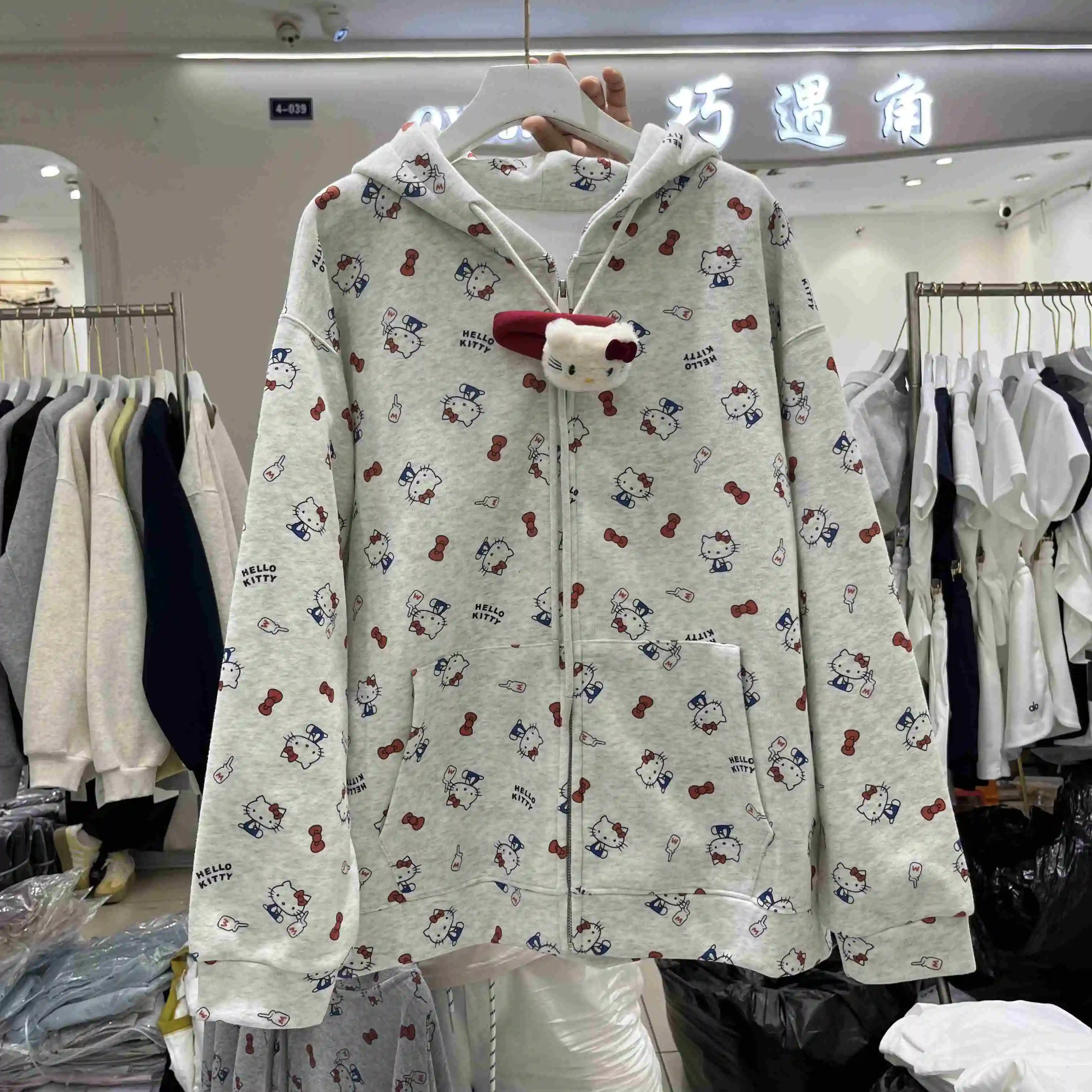 

Kawaii Sanrio Hello Kitty Loose Plus Cartoon Printed Long Sleeved Sweatshirt Y2k Hoodie Autumn Outerwear for Women Girls Gifts