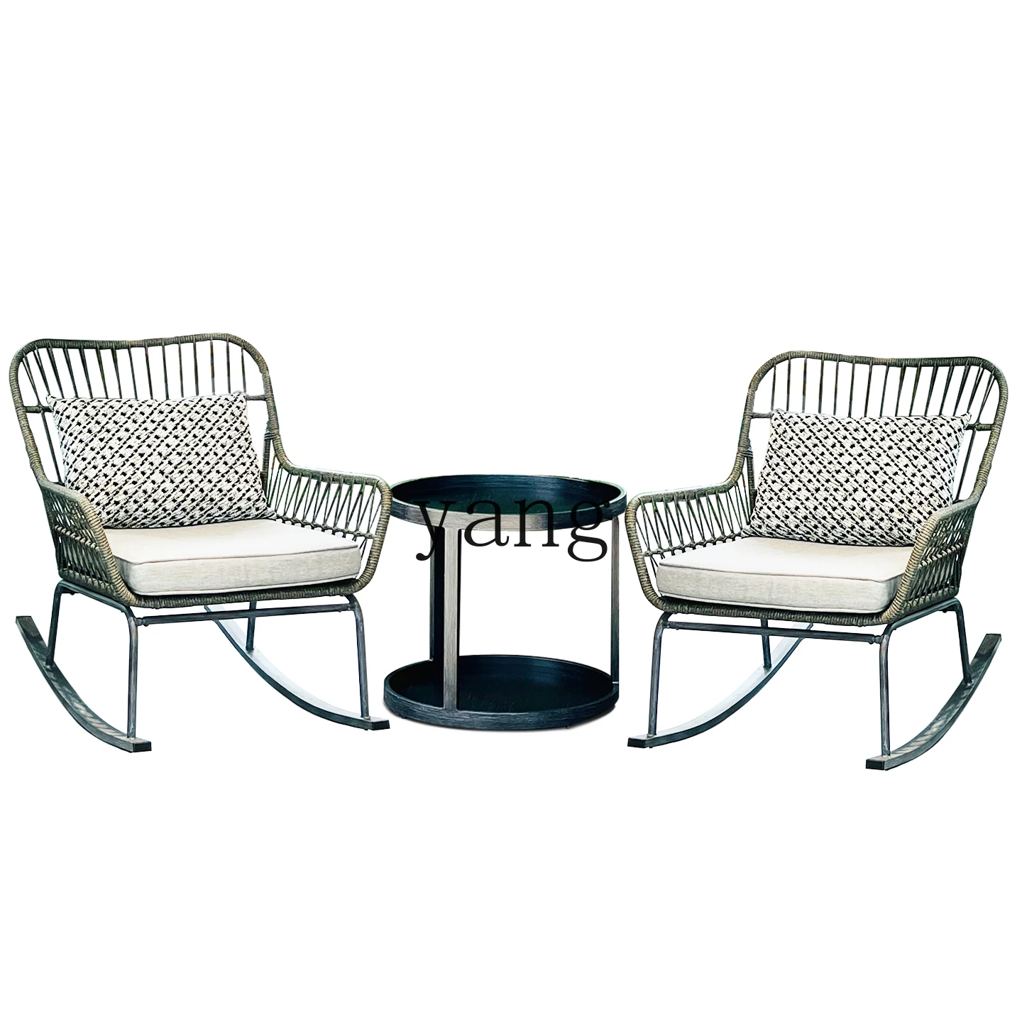 LH rocking chair three-piece aluminum alloy waterproof sunscreen handmade rattan garden balcony courtyard