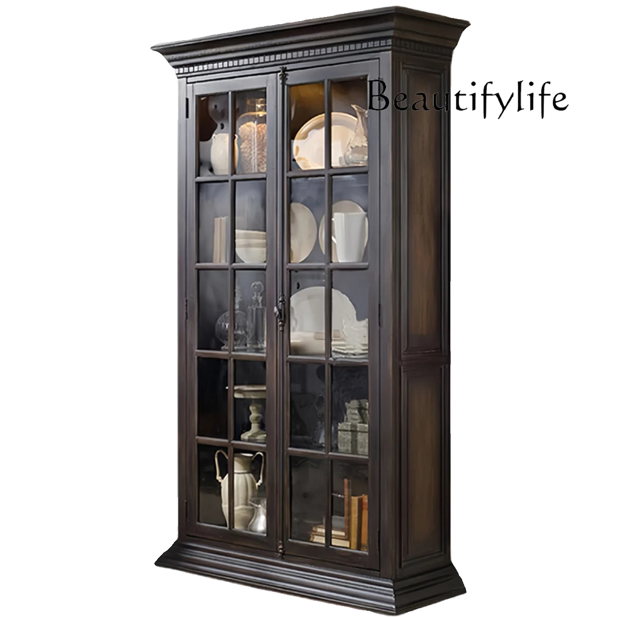 

American light luxury solid wood floor-to-ceiling bookcase dining room wine cabinet storage display cabinet French retro birch