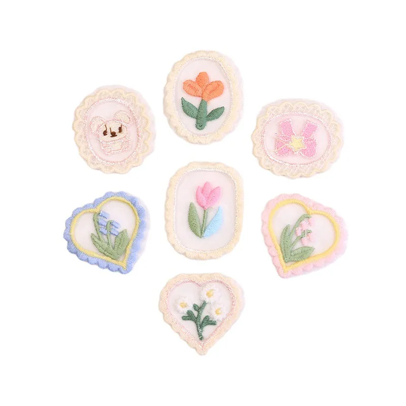 10PCS Cute Mini Hollow Mesh Love Flower Patches Lace Fabric Embroidery Headwear DIY Clothing Sewing Supplies Stickers